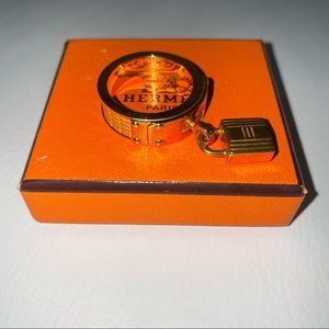 HERMES GHW Orange Lizard Scarf Ring